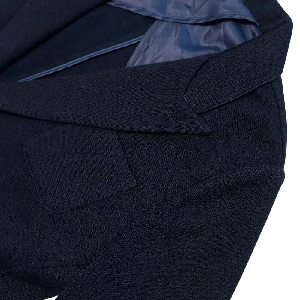 John Henric Knitted Blazer Jacket Mens L Merino Wool Navy Lined Office Event NWT